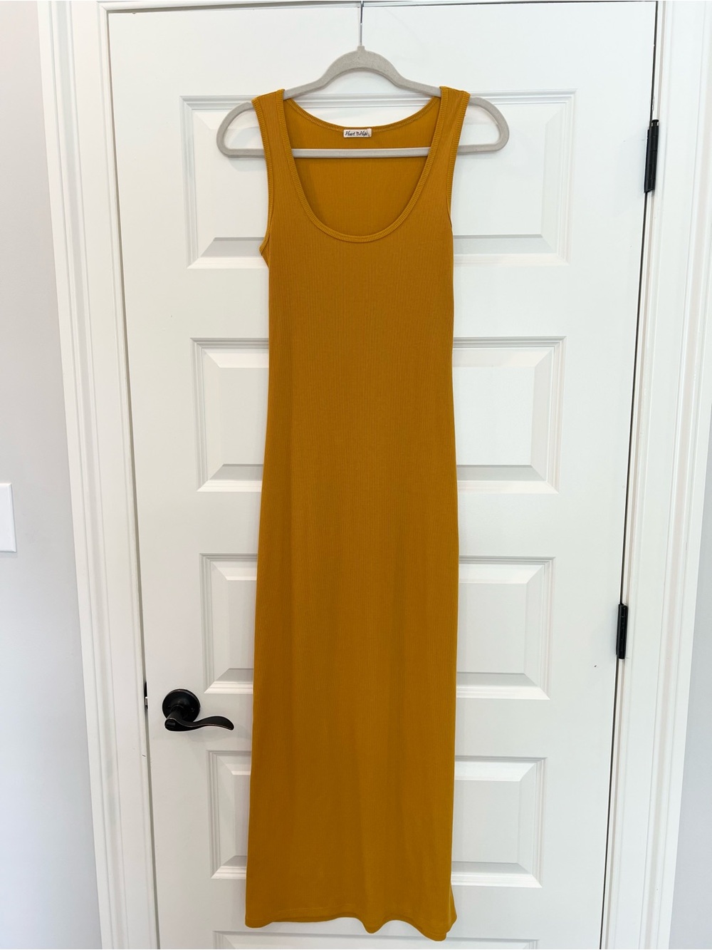Heart Hips Mustard Ribbed Maxi Dress Sleeveless Stretch Boho Large - Picture 2 of 9